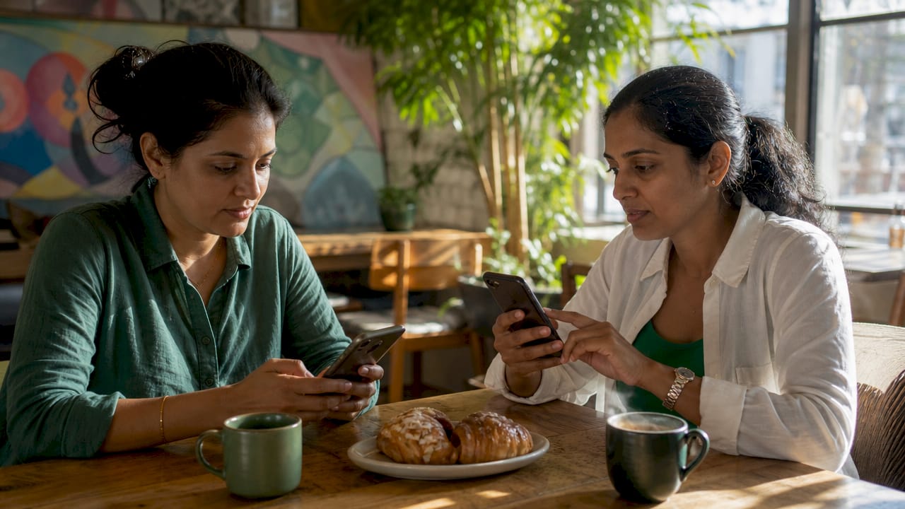 Hands adjusting international messaging app settings