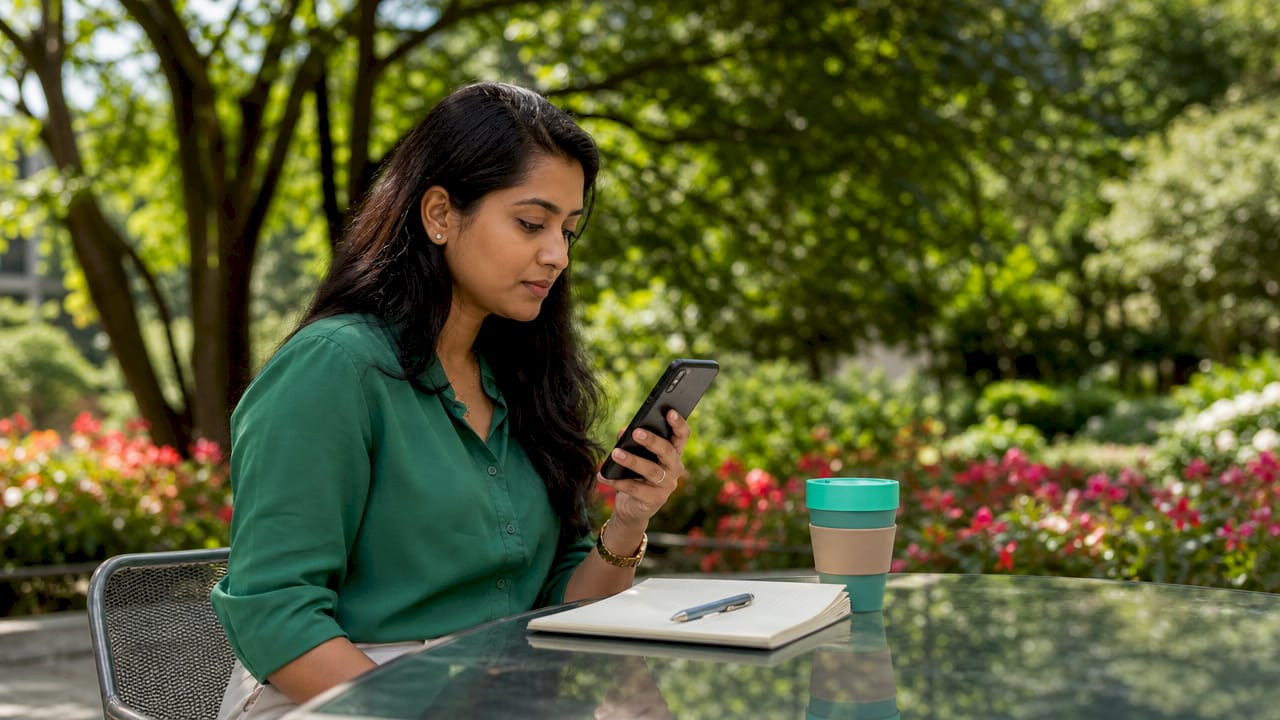 Woman registering phone number on smartphone