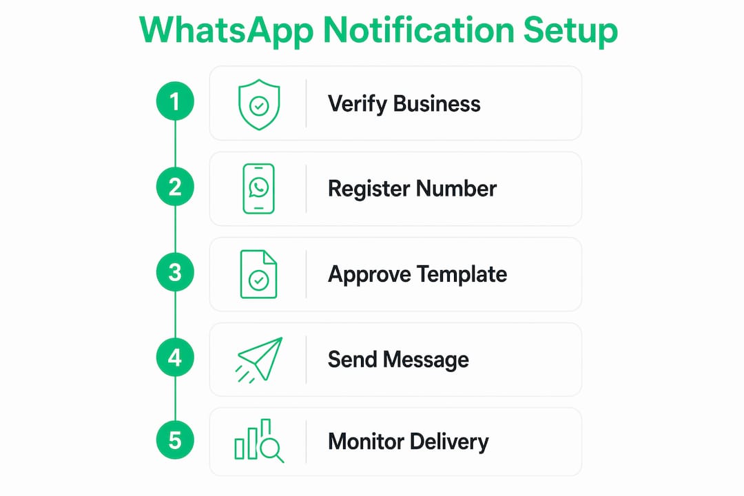 Step-by-step infographic for WhatsApp notification system