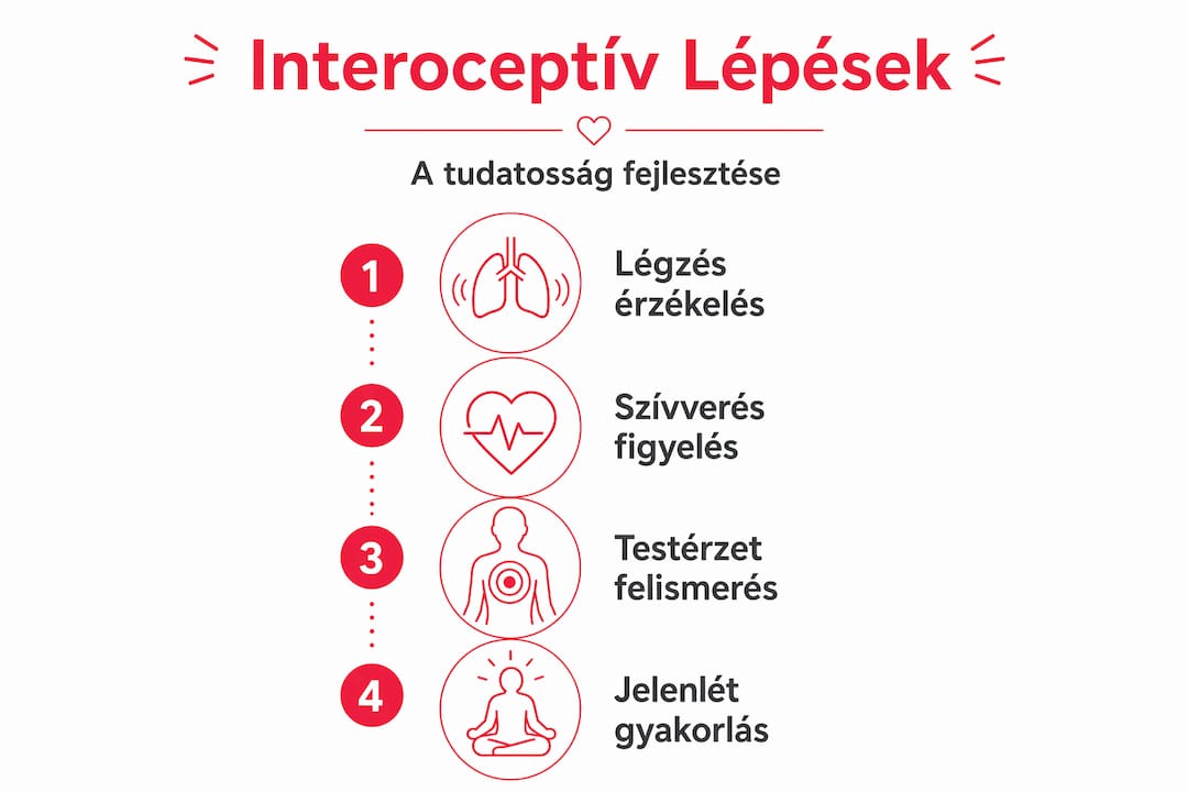 Infografika az interoceptív tudatosság lépéseiről