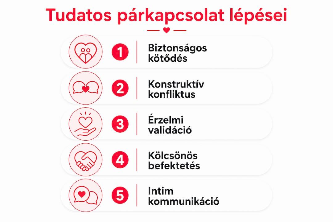 Infografika: A tudatos párkapcsolat lépései és alapelvei egy helyen