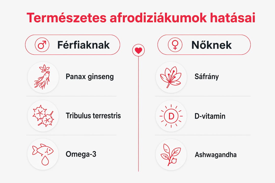 Infografika: természetes afrodiziákumok hatásai férfiakra és nőkre