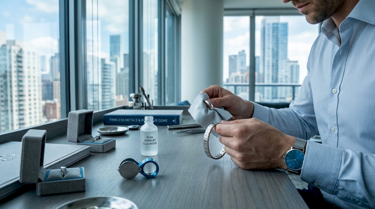 Man cleaning silver and steel jewellery