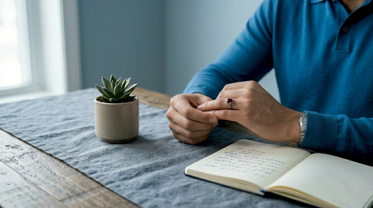 Man wearing ring with written du'a note