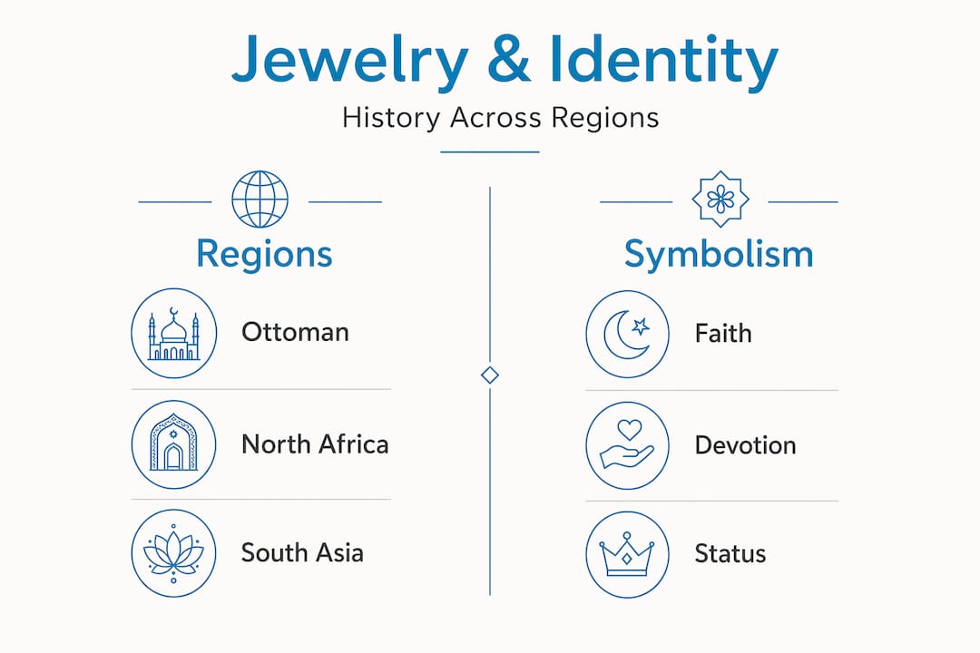 Infographic comparing regions and symbolism in Islamic jewelry