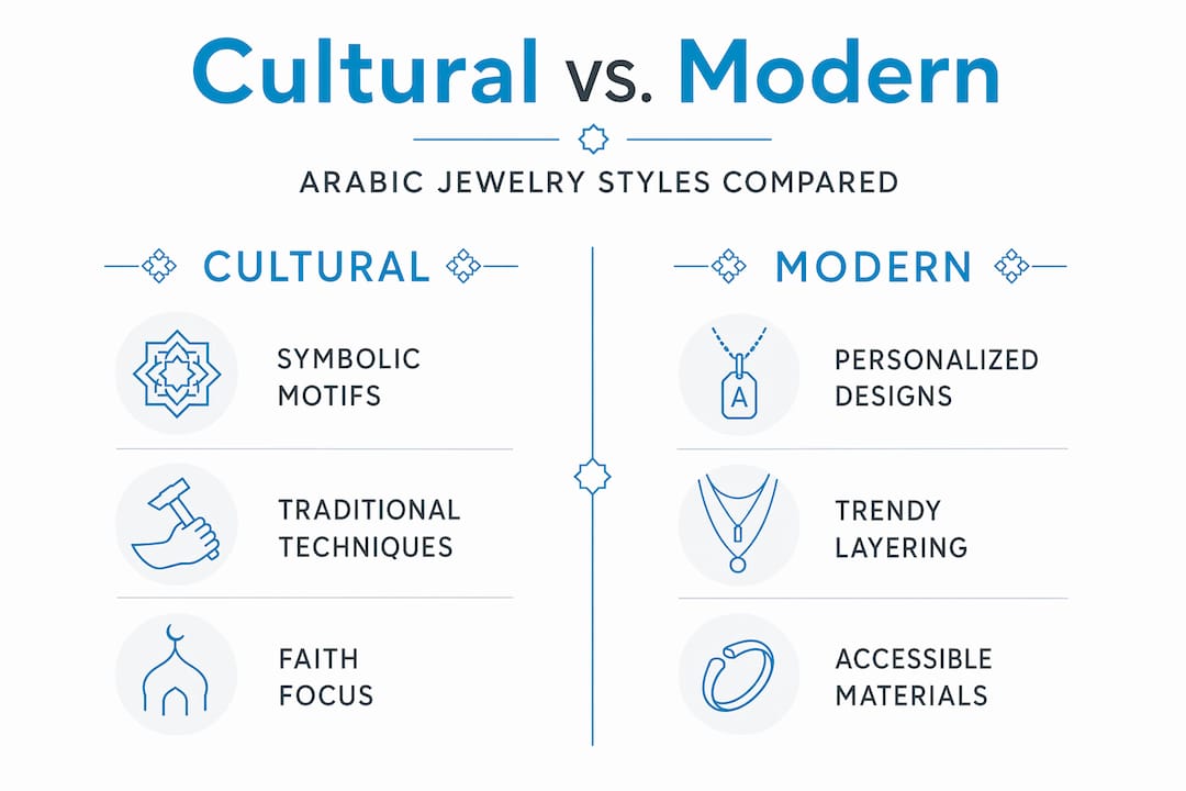 Infographic comparing cultural and modern Arabic jewelry