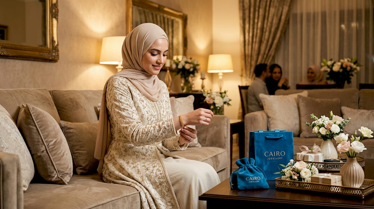 Bride fastening gold jewelry at wedding