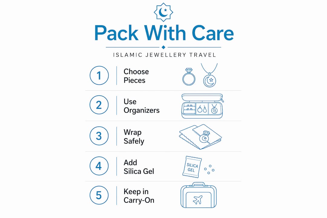 Steps to safely pack Islamic jewelry for travel