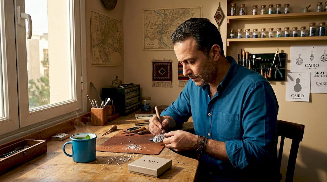 Artisan engraving Islamic calligraphy pendant
