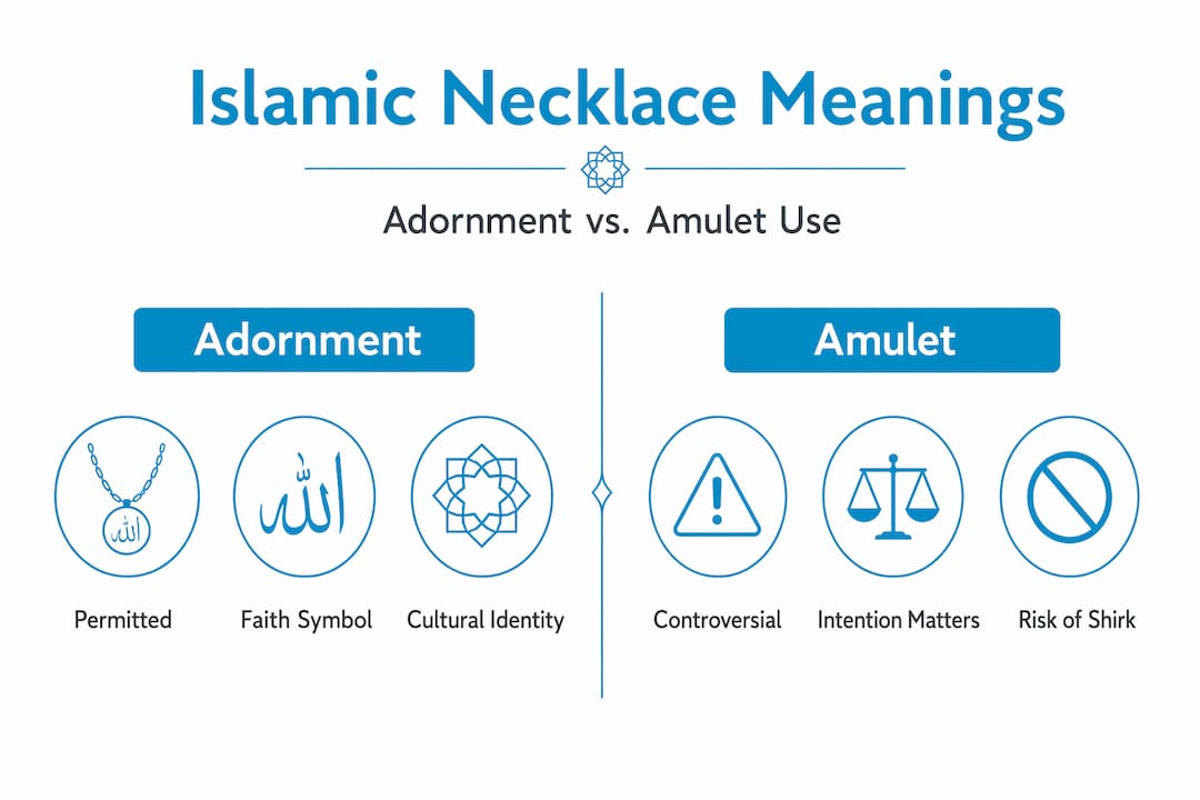 Infographic comparing necklace meanings in Islam