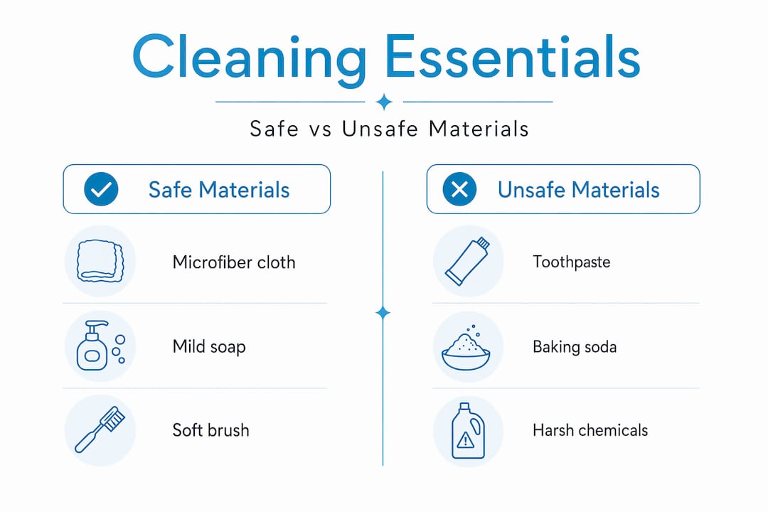 Infographic comparing safe and unsafe cleaning materials
