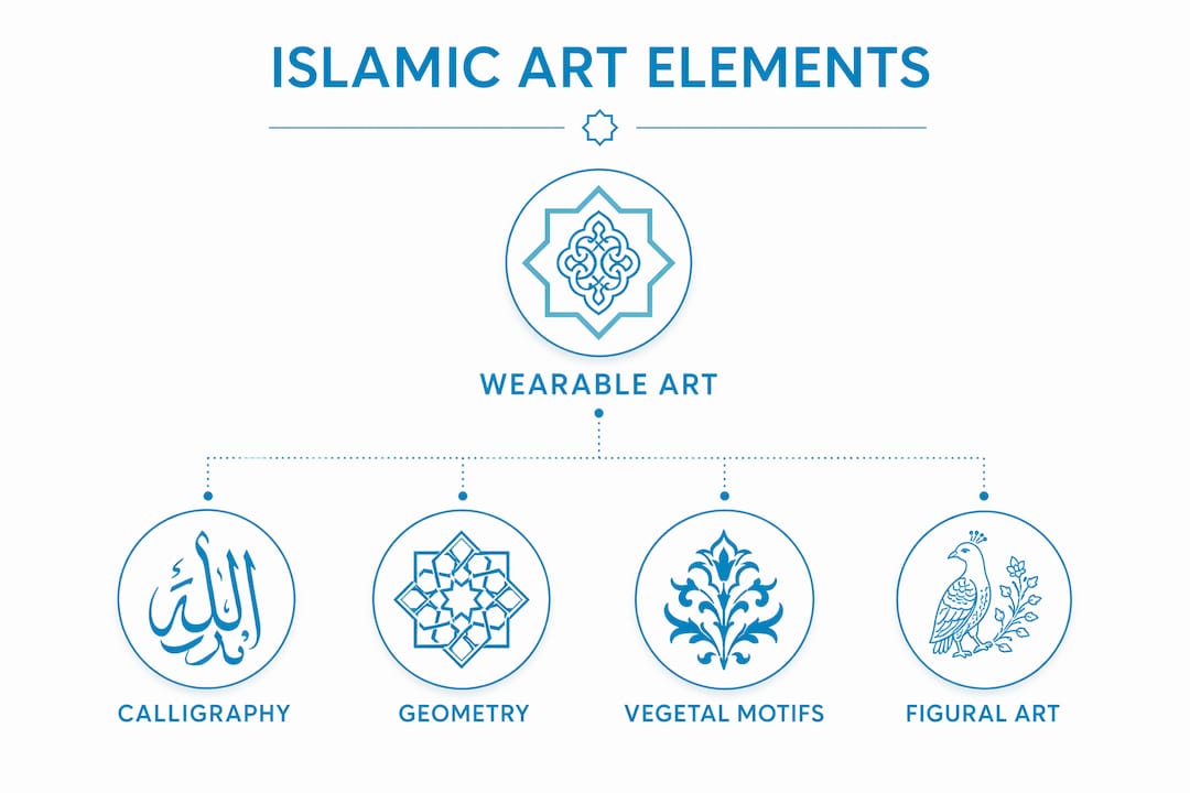 Hierarchy infographic showing Islamic art elements