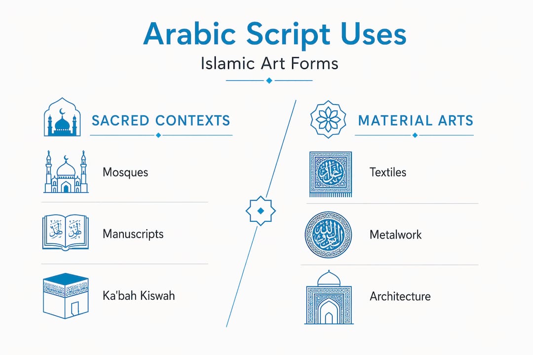 Infographic comparing sacred versus material script uses