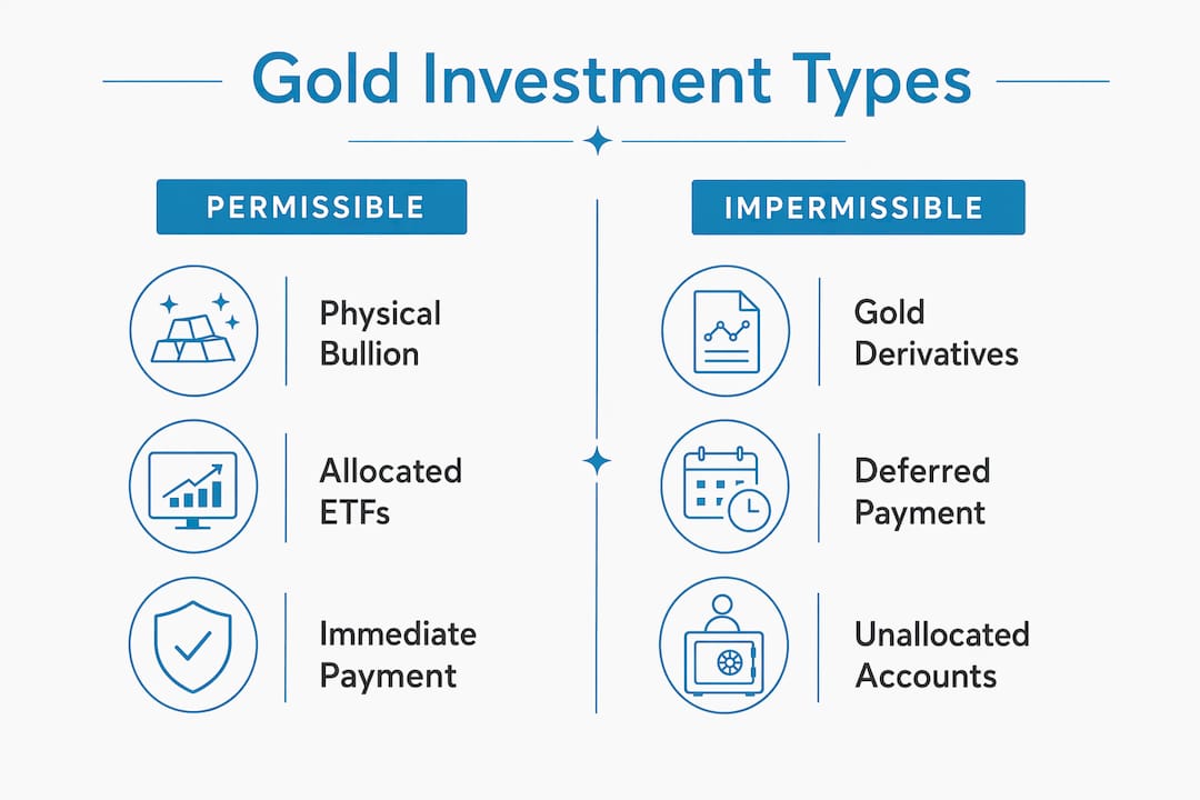 Infographic outlining permissible and impermissible gold investments in Islam