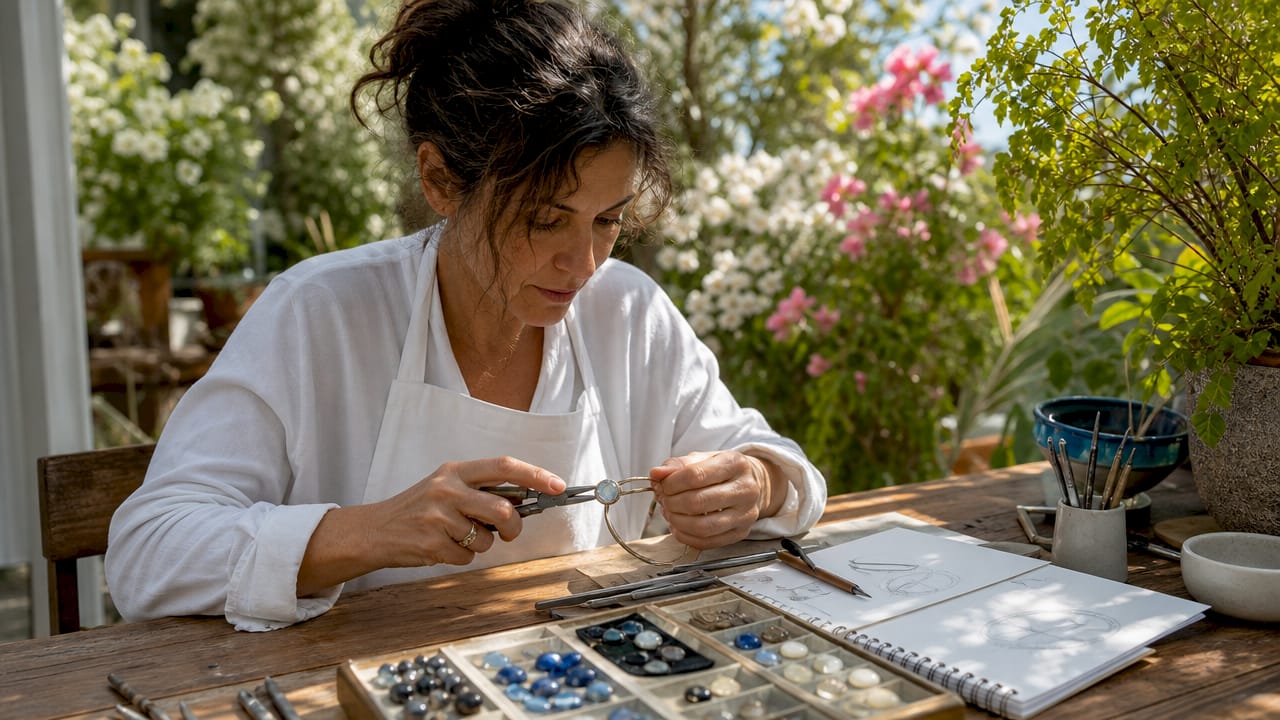 Artisan crafting spiritual protection gemstone bracelet