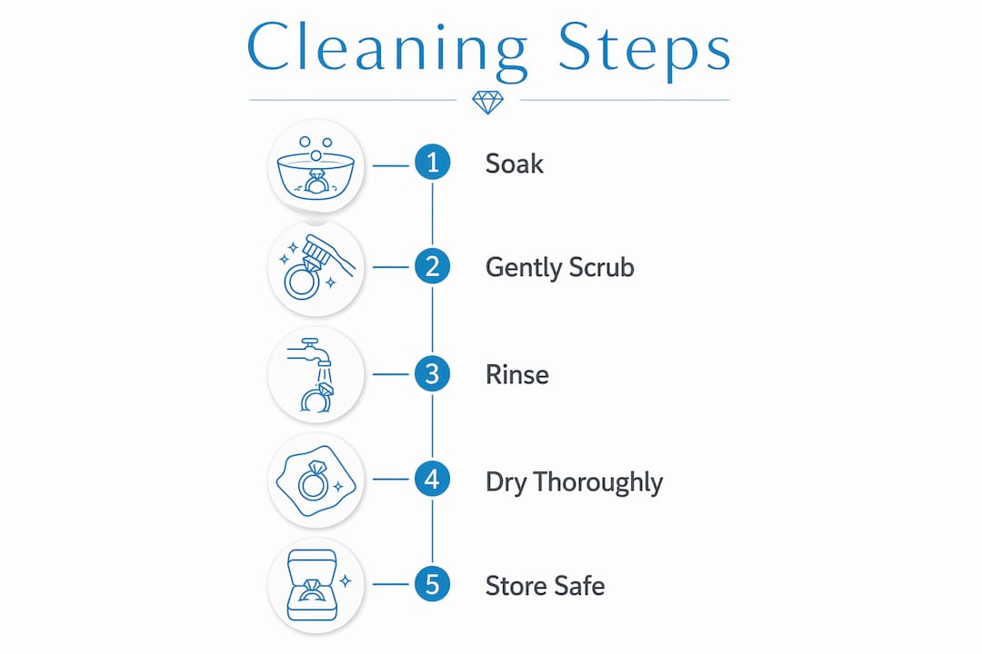 Infographic illustrating steps to clean gold plated jewellery