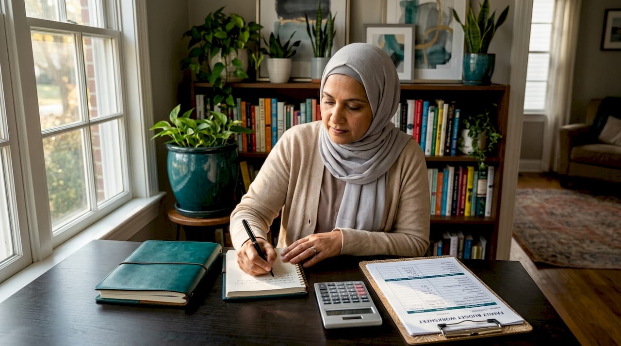 Muslim woman planning faith-centered household finances