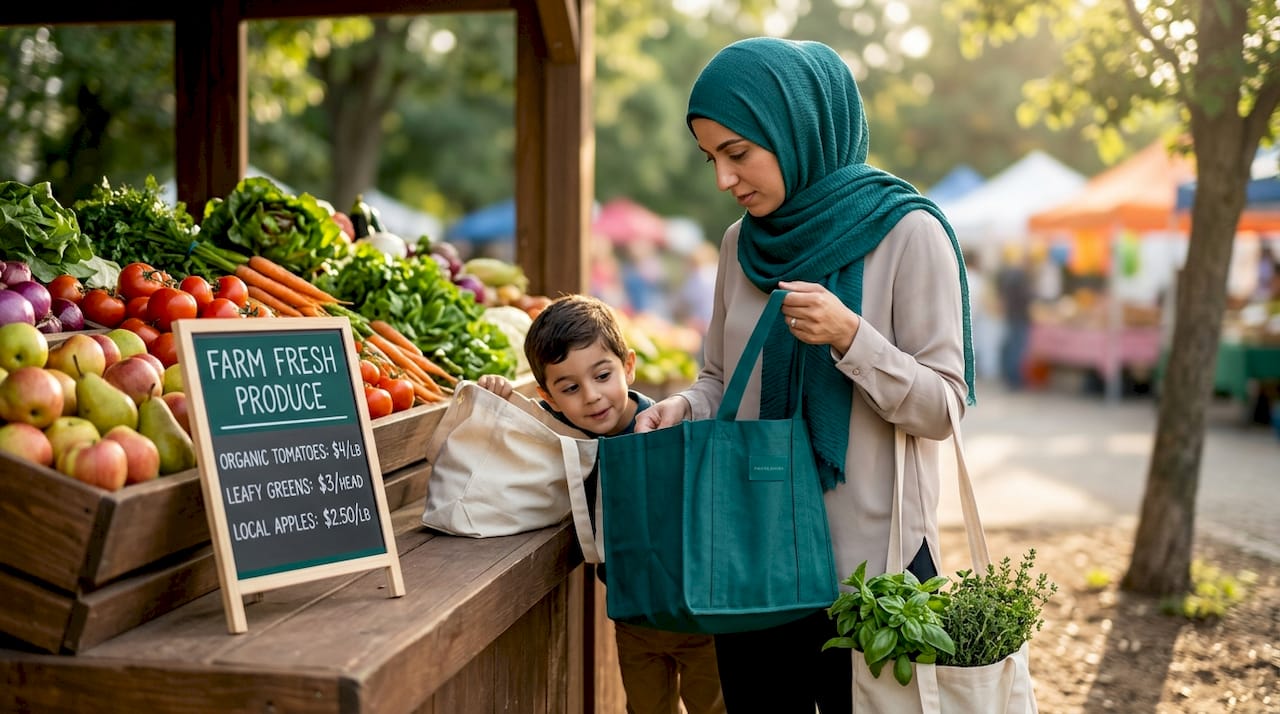 Muslim family grocery shopping for Ramadan