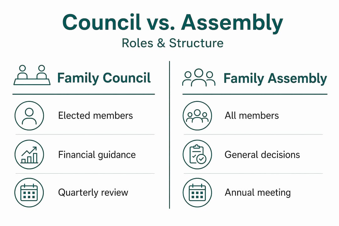 Infographic comparing council and assembly features