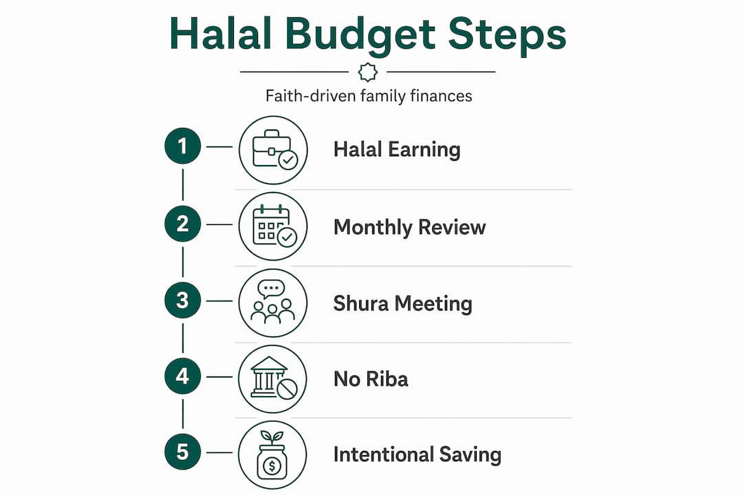 Infographic showing halal budgeting steps for families