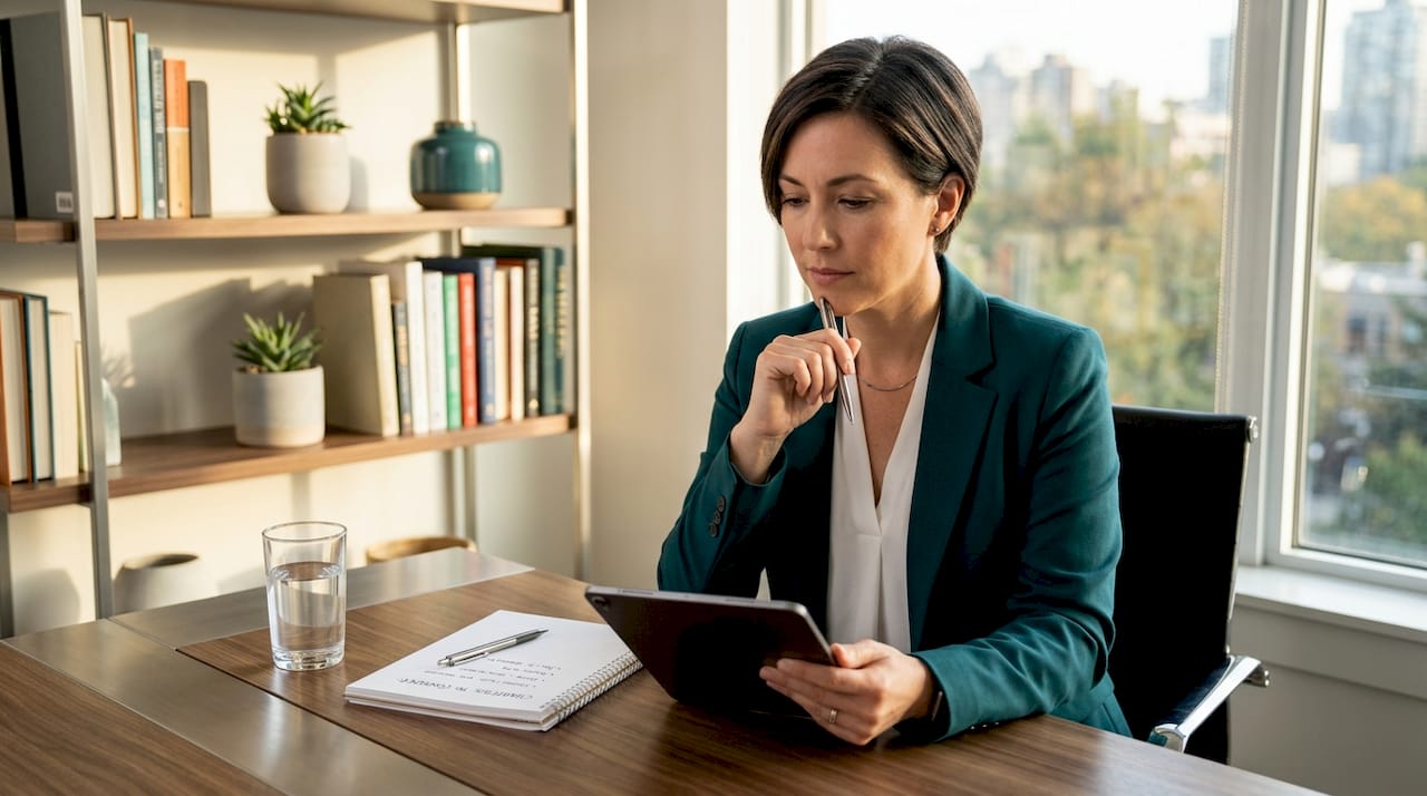 Woman allocating charity budget on tablet