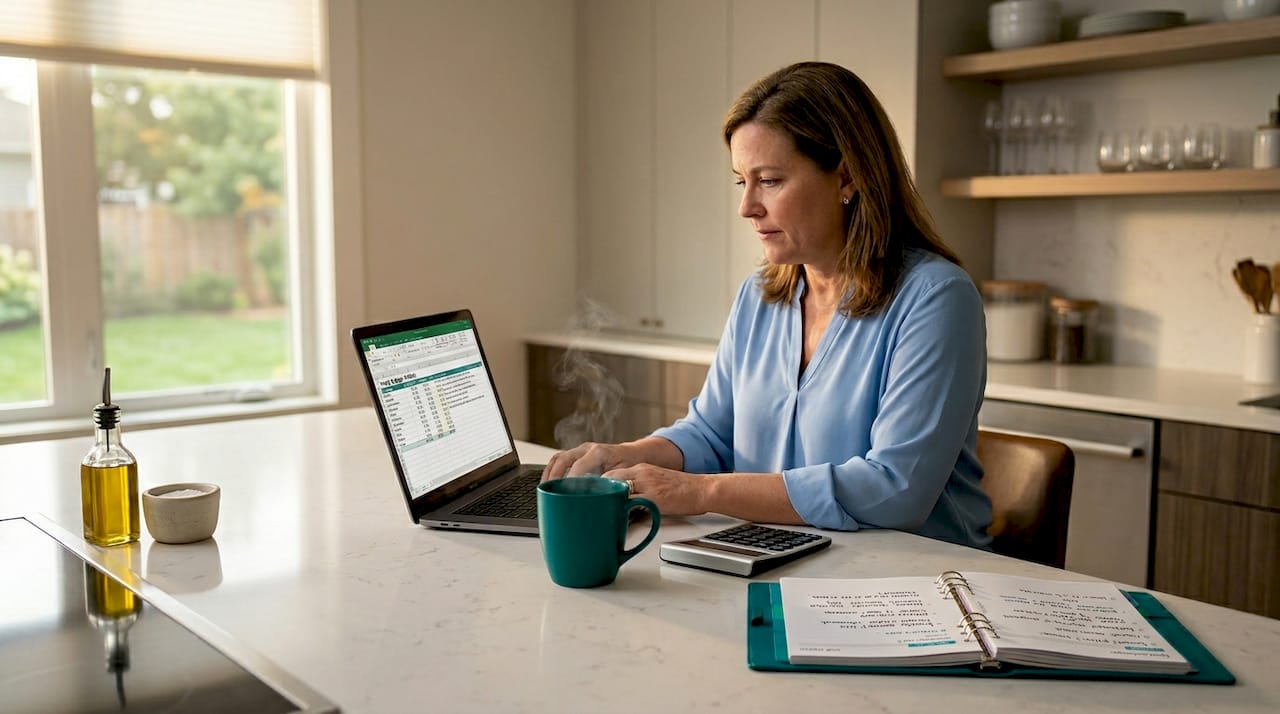 Woman managing family budget at home