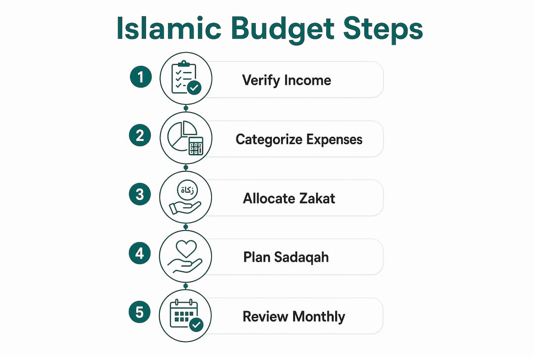 Infographic of Islamic monthly budget review steps