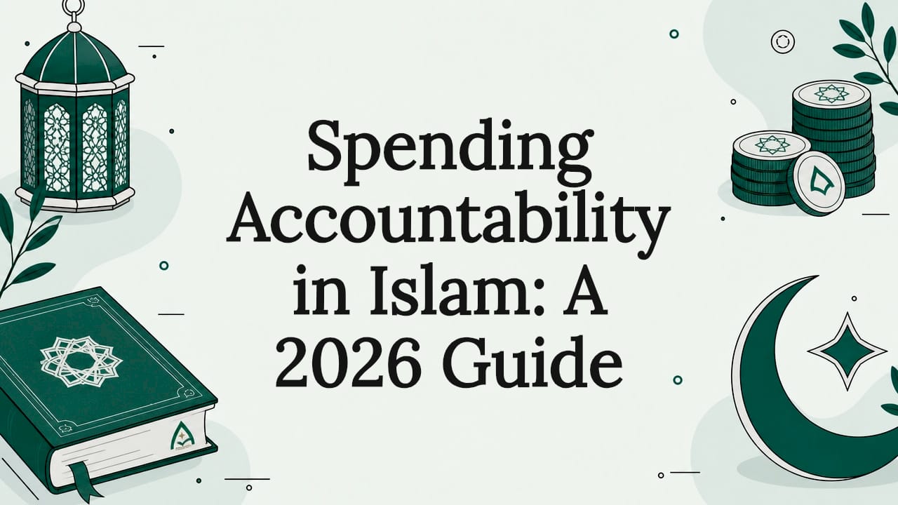 Decorative illustrated title card with Islamic finance motifs