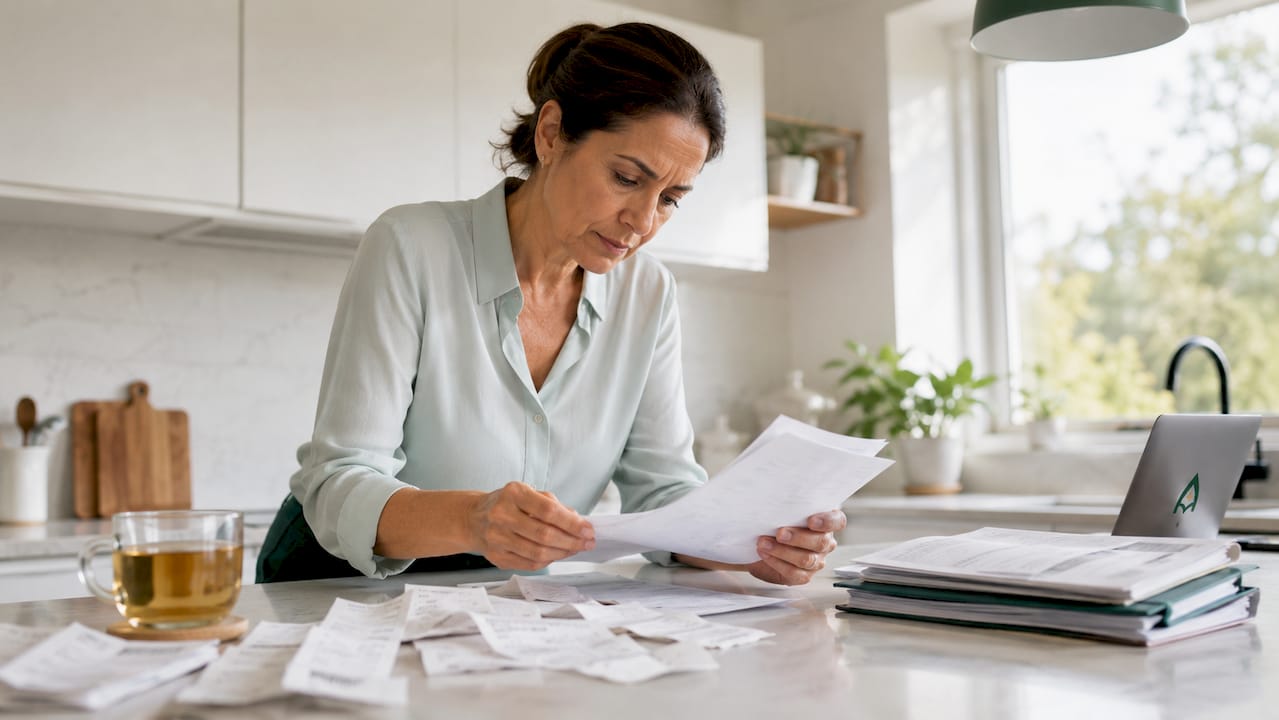 Woman reviewing FSA documents at home desk