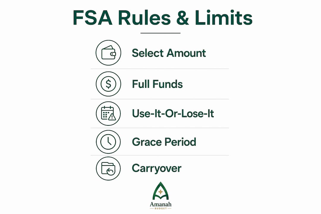 Infographic showing FSA rules and contribution limits in steps