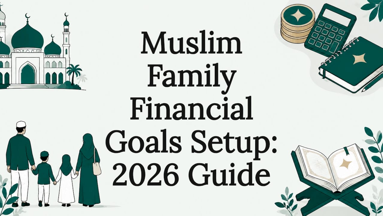 Decorative title card with Muslim family finance theme