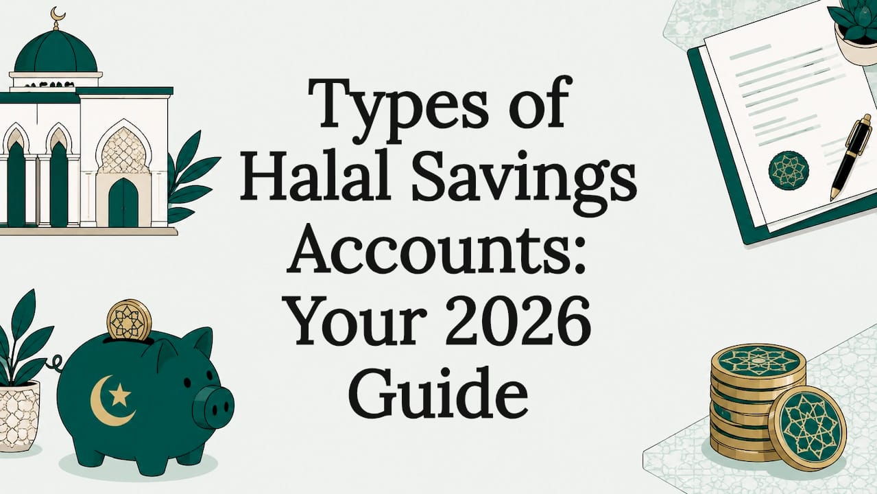 Decorative halal savings accounts title card illustration