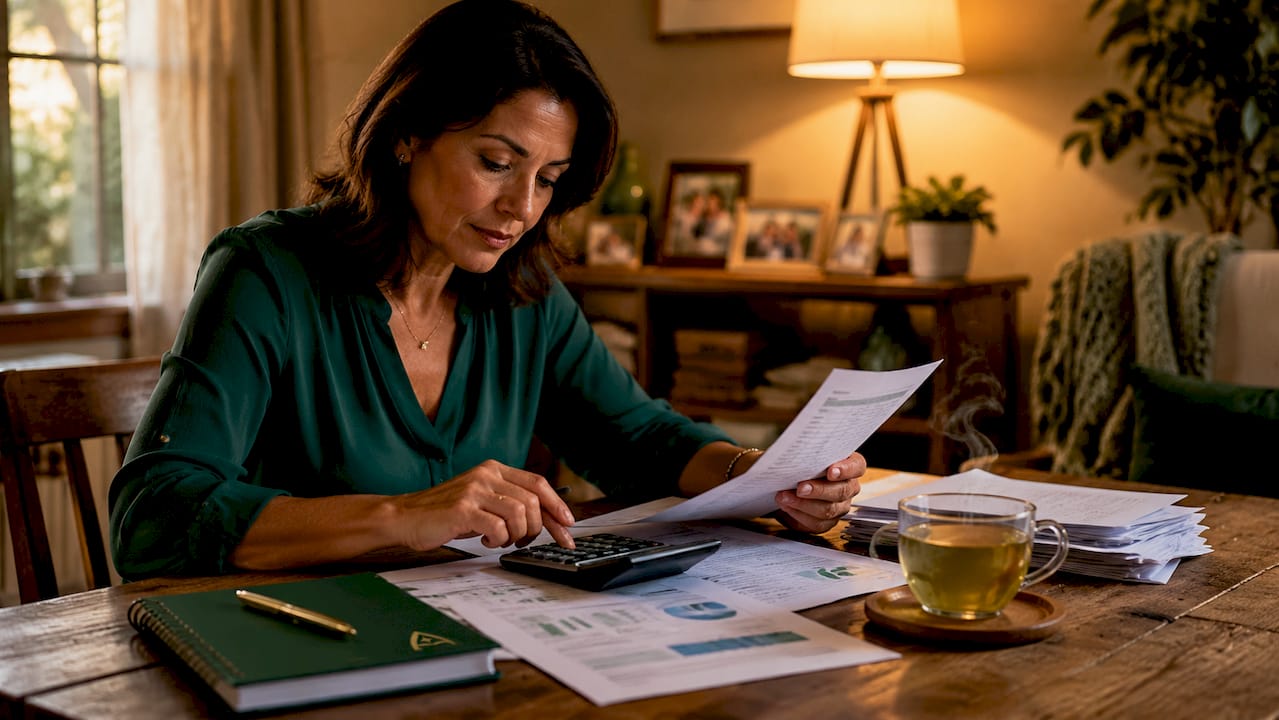 Woman calculating family emergency fund at home
