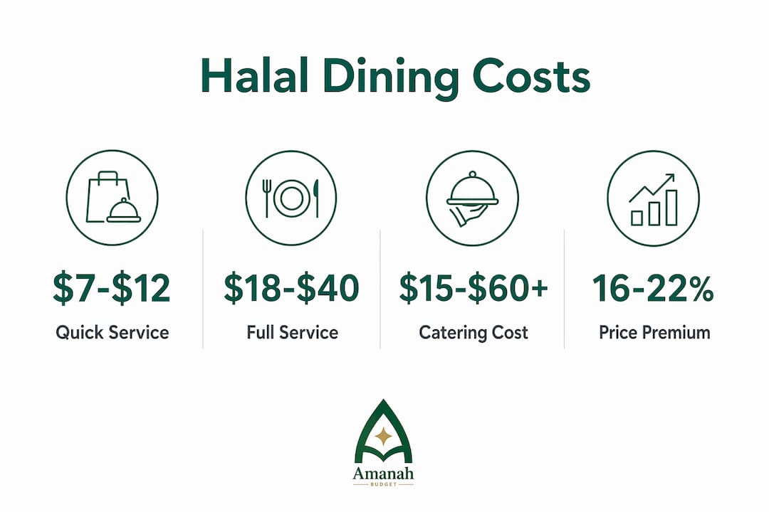 Infographic showing halal dining cost ranges and premiums