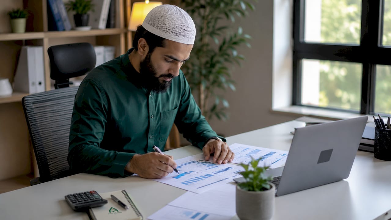 Man reviewing halal income financial documents