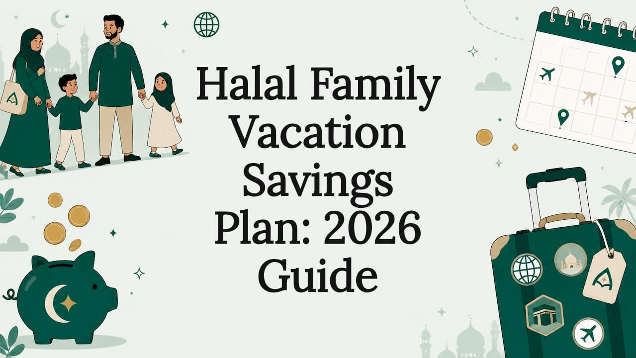 Decorative title card with family and savings icons