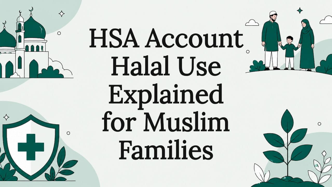Decorative illustrated title card with halal finance symbols