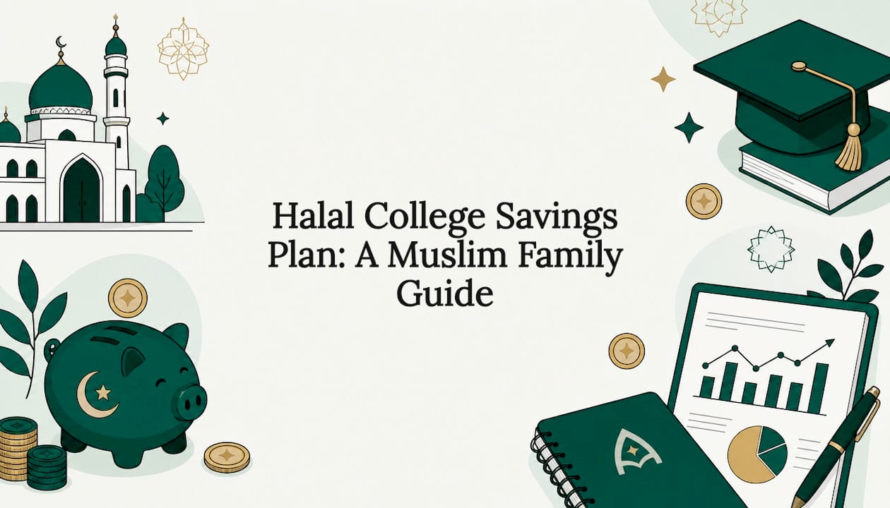 Decorative title card with halal savings icons
