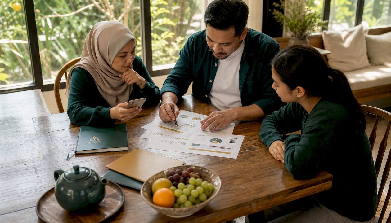 Muslim family reviewing college savings plan documents