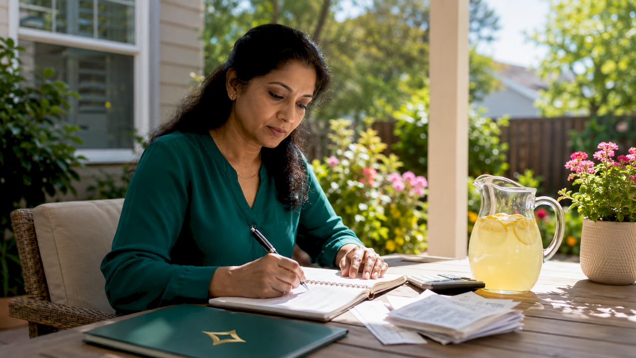 Woman budgeting at kitchen table