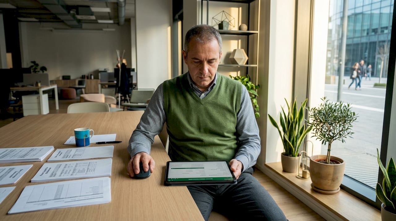 Un dipendente sta verificando i documenti di trasporto in formato digitale.