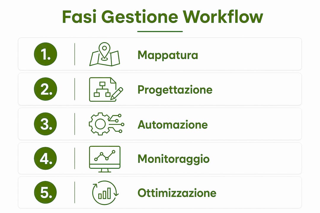 Infografica sulle principali tappe del workflow nel 2026