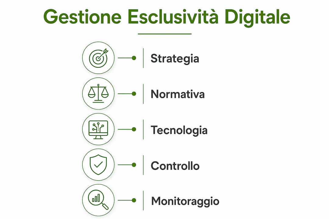 Infografica che spiega, passo dopo passo, come gestire l’esclusività digitale