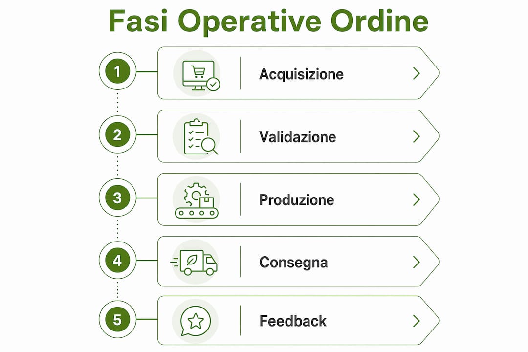 Schema illustrativo delle diverse fasi del processo di ordine digitale personalizzato