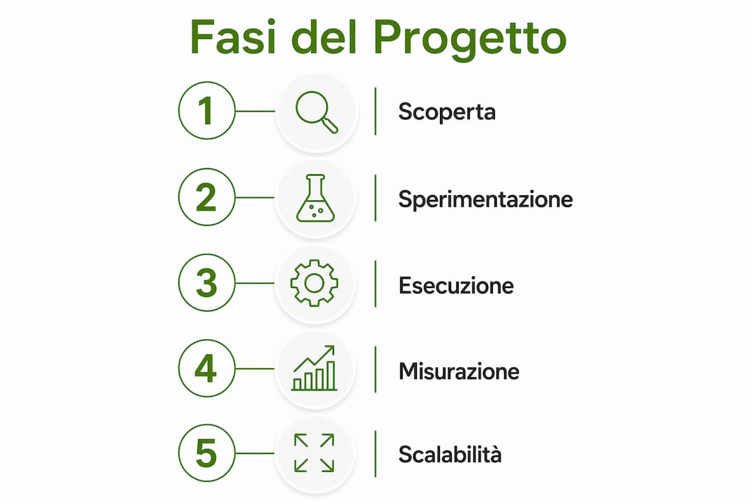 Infografica che illustra, passo dopo passo, le principali tappe del percorso di innovazione in azienda
