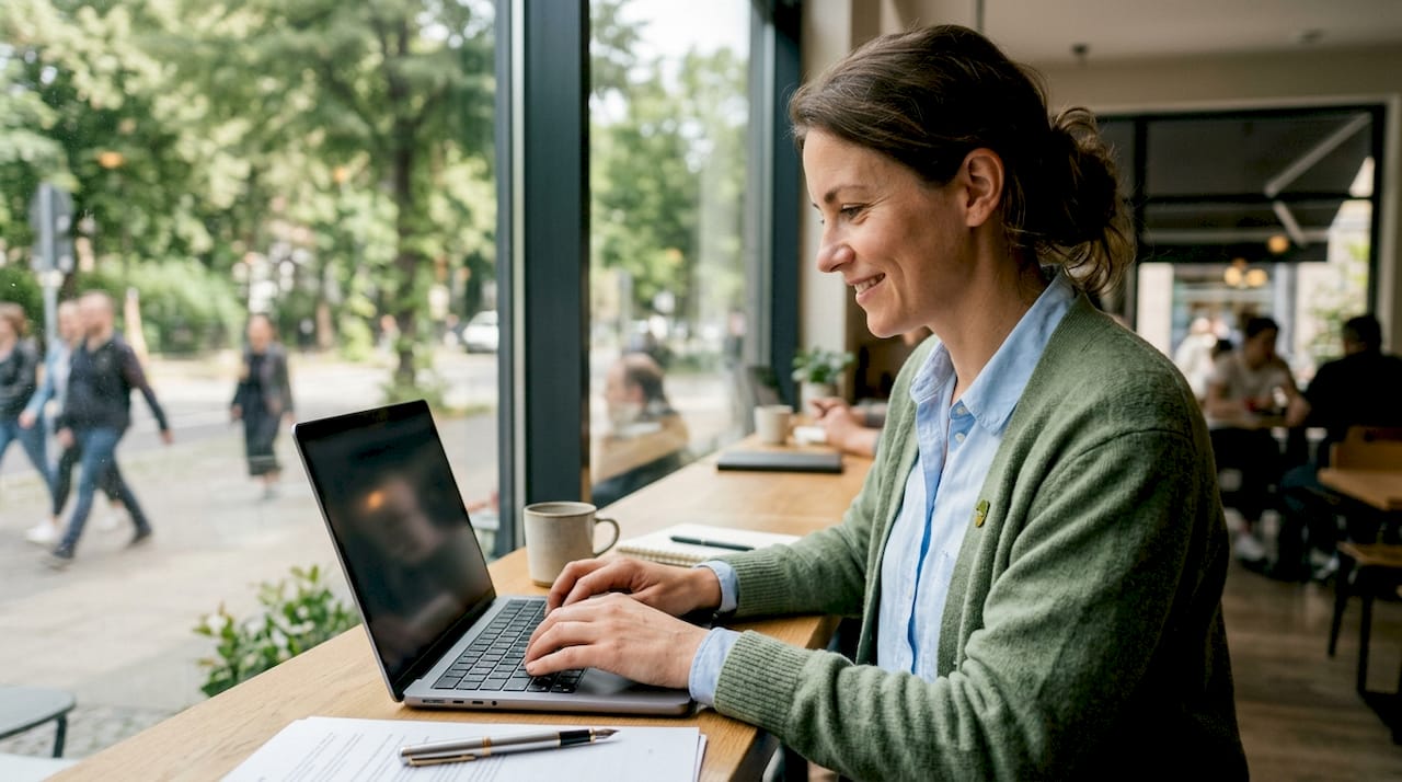 Una donna sta digitando le credenziali del sistema IAM sulla tastiera del computer.