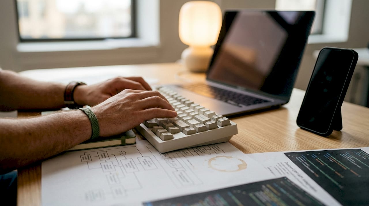 Dettaglio sulle mani che digitano codice per integrare le API