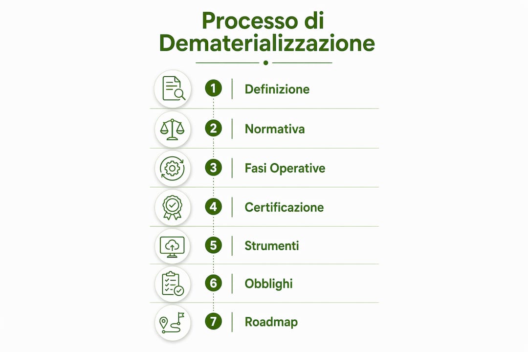 Infografica che illustra le principali tappe del percorso di dematerializzazione