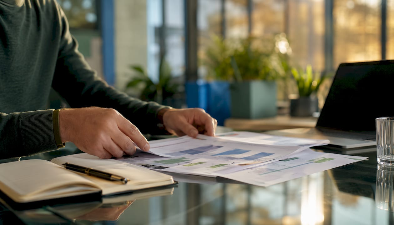 Le mani del consulente che esaminano i piani di progetto SAP sulla scrivania