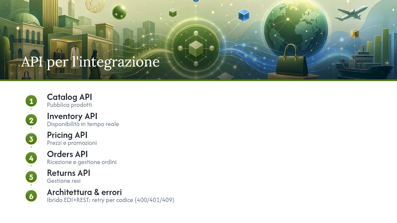 Schema del flusso d’integrazione API per il marketplace di lusso Yoox